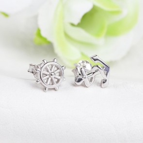 925 Silver Earrings European and American Fashionable Textured Navy Style Anchor Earrings