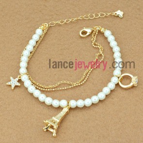 Simple alloy bracelet with beads chain decoration