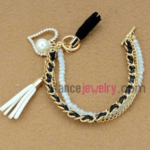 Unique rhinestone heart-shaped decoration chain link bracelet 