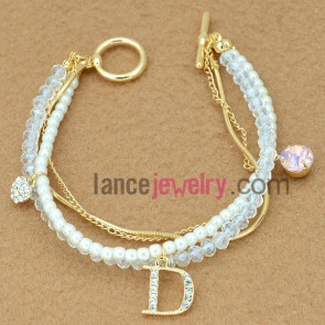 Trendy beads chain bracelet decorated  with rhinestone