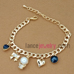 Cute bowknot & heart-shaped decoration chain link bracelet
