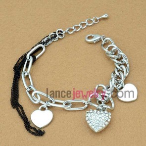 Creative heart-shaped with rhinestone decoration chain link bracelet