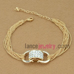 Shiny chain link bracelet with rhinestone ring decoration