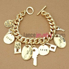 Combined lock & key decoration chain link bracelet