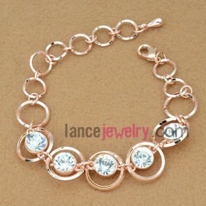 Glittering alloy chain link bracelet decorated with big rhinestone