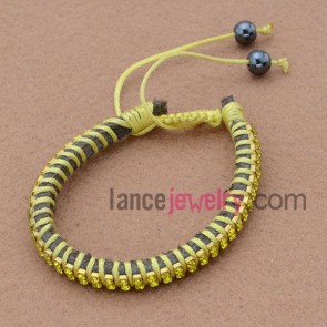 Classic leather based weaving bracelet with rhinestone beads