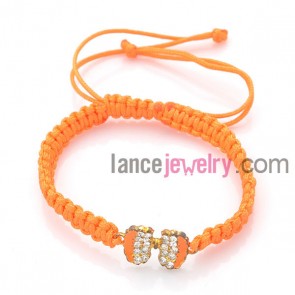 Popular orange color bracelet with rhinestone beads