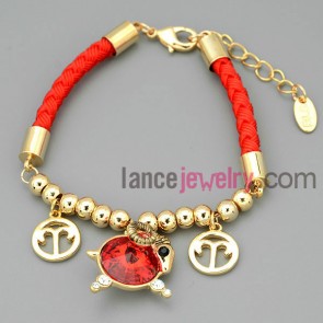 Red rhinestone & goat chain link bracelet