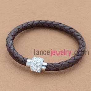 Fashion rhinestone bead and alloy findings mix color leather bracelet