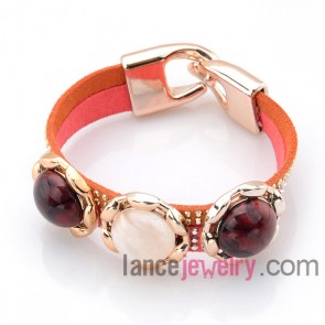 Leather based bracelet with ccb and acrylic decoration