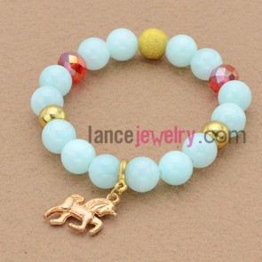 Facet acrylic&stone bead bracelet with alloy horse pendant.