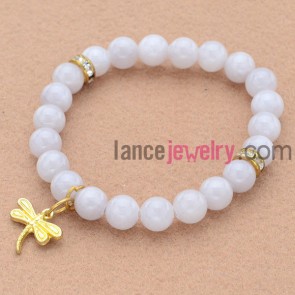 Fashion bead bracelet with alloy butterfly pendant.