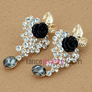 Elegant series earrings decorated with black rose and shining rhinestone

  