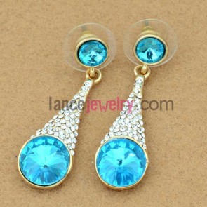 A big size blue bead decorated earrings