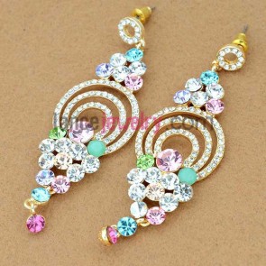 Attractive ring model drop earrings with rhinestone decoration 