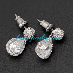Fancy alloy earrings decorated with cubic zirconia