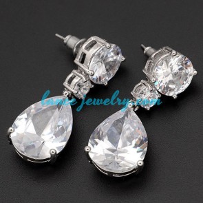 Glittering cubic zirconia decorated the drop earrings