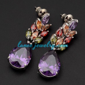 Simple drop earrings with colorful cubic zirconia decoration