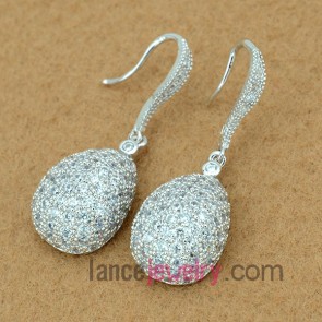 Sweet earrings with copper alloy decorated transparent cubic zirconia with drop shape 