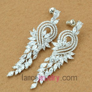 Charming earrings with copper alloy pendant decorated transparent cubic zirconia with special shape