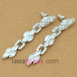 Elegant earrings with copper alloy pendant decorated transparent cubic zirconia with different shape