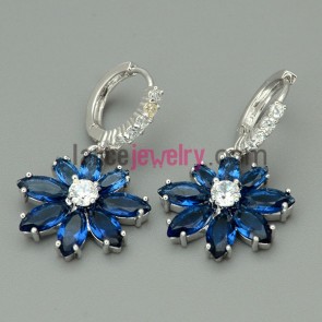 Blue color zirconia decorated drop earrings