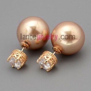 Special stud earrings with gold brass decorated shiny cubic zirconia and ccb beads