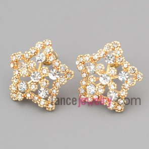 Charming stud earrings with zinc alloy decorated shiny rhinestone with star model