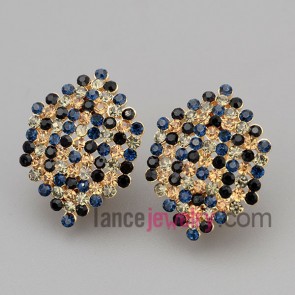 Fashion stud earrings with gold zinc alloy decorated different color  rhinestone  