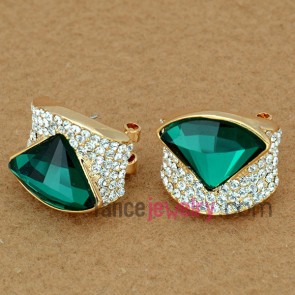 Popular zinc alloy stud earrings decorated with rhinestone and crystal
