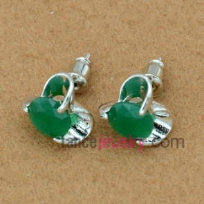 Striking green color zirconia beads stud earrings