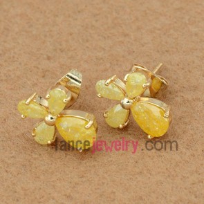 Beautiful yellow color flower model stud earrings