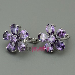 Romantic violet color decorated stud earrings