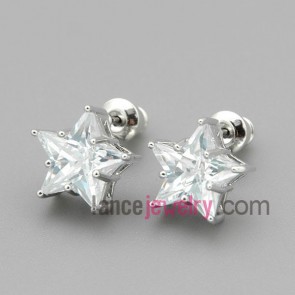Five-pointed zircon star studded earrings