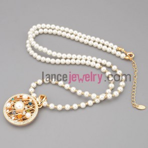 Traditional metal chain & beads necklace with rhinestone decoration