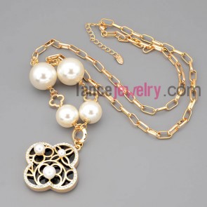 Fashion alloy chain necklace with rhinestone decoration