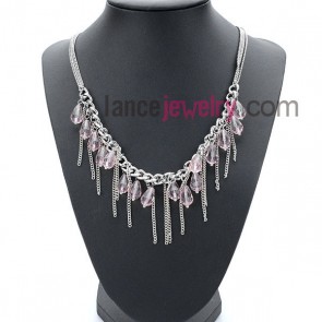 Sweet necklace with chain pendant  decorated pink crystal beads