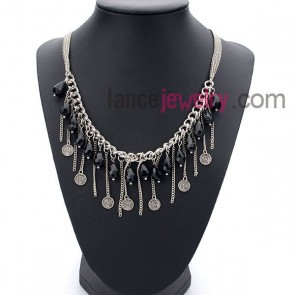 Cool necklace with chain pendant  decorated black crystal beads