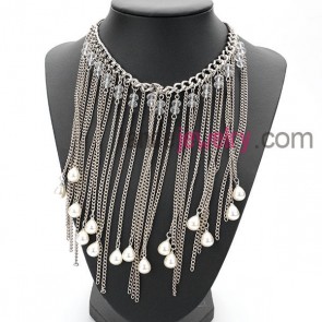 Pure necklace with chain pendant decorated transparent crystal and imitation pearl