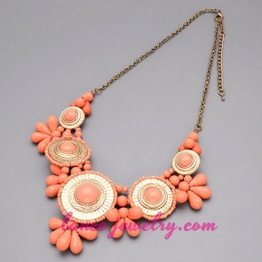 Cute necklace with orange resin beads & alloy part