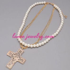 Migon necklace with small size ABS beads & cross pendant