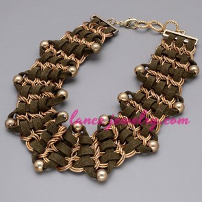 Khaki cord & many CCB beads decorated necklace