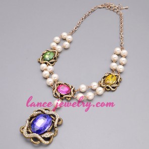 Multicolor necklace with different size crystal beads & ABS beads