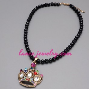 Colorful imperial crown model & black wooden beads docoration