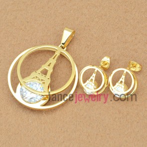 Stainless Steel Jewelry Sets, Pendant & Earring,Tower Style