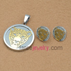  Stainless Steel Jewelry Sets, Pendant & Earring,Cheetah Style