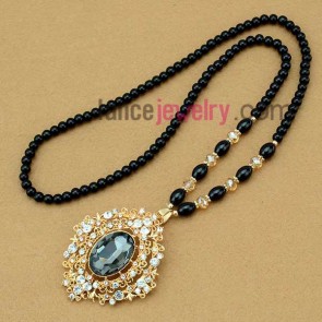 Shining rhinestone & facet crystal geometry pendant ornate chain necklace