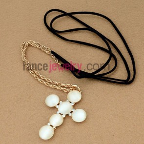 Holy cross and cat eye decoration zinc alloy chain necklace