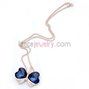Crystal bowknot pendant sweater chain necklace