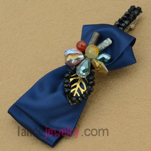 Fashion blue color bow tie design hair clip with assorted color ccb beads